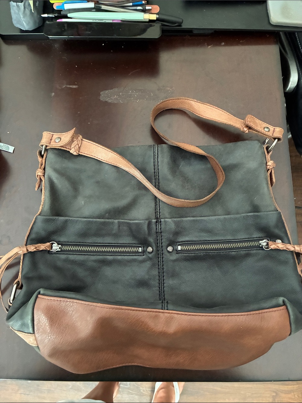 The Sak Two-Tone Black and Brown Leather Shoulder Bag